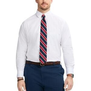 IZOD Mens All Over Stretch Dress Shirt White Size 18 1/2 34-35 TALL Wrinkle Free